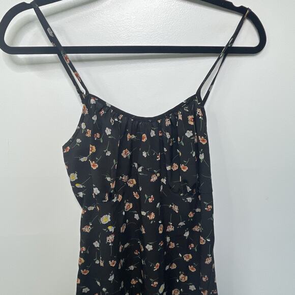 Shein Sun Dress Y2K Babydoll Vibes Midi Black Ditsy Floral Spagetti Strap Slit M - Picture 2 of 12